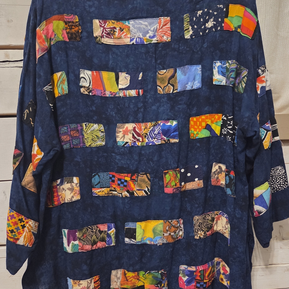 THEO Vintage Colorful Patchwork Blouse Women's Size Medium